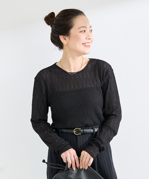 B.C STOCK（ベーセーストック）の「ウォッシャブル / sheerレースtops（Tシャツ/カットソー・レディース・ブラック/ブラウン/ホワイト・FREE）」の7枚目の写真