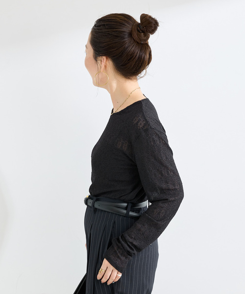 B.C STOCK（ベーセーストック）の「ウォッシャブル / sheerレースtops（Tシャツ/カットソー・レディース・ブラック/ブラウン/ホワイト・FREE）」の8枚目の写真
