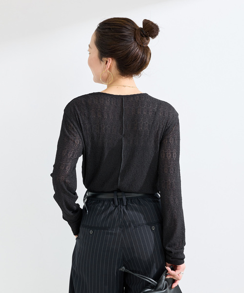 B.C STOCK（ベーセーストック）の「ウォッシャブル / sheerレースtops（Tシャツ/カットソー・レディース・ブラック/ブラウン/ホワイト・FREE）」の9枚目の写真