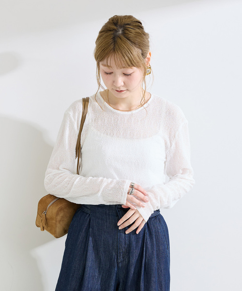B.C STOCK（ベーセーストック）の「ウォッシャブル / sheerレースtops（Tシャツ/カットソー・レディース・ブラック/ブラウン/ホワイト・FREE）」の14枚目の写真