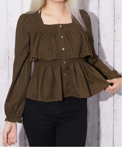 GORGE(ゴージ)の「【待望の長袖ver】カットレース フリルペプラムブラウス|全4色(シャツ/ブラウス・レディース・オフホワイト/ボルドー/ブラック/ブラウン・F)」の3枚目の写真