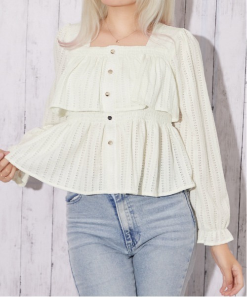 GORGE(ゴージ)の「【待望の長袖ver】カットレース フリルペプラムブラウス|全4色(シャツ/ブラウス・レディース・オフホワイト/ボルドー/ブラック/ブラウン・F)」の1枚目の写真