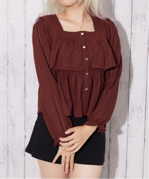 GORGE(ゴージ)の「【待望の長袖ver】カットレース フリルペプラムブラウス|全4色(シャツ/ブラウス・レディース・オフホワイト/ボルドー/ブラック/ブラウン・F)」の5枚目の写真
