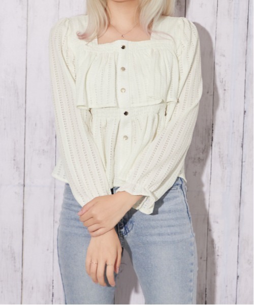 GORGE(ゴージ)の「【待望の長袖ver】カットレース フリルペプラムブラウス|全4色(シャツ/ブラウス・レディース・オフホワイト/ボルドー/ブラック/ブラウン・F)」の9枚目の写真