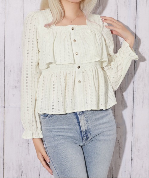 GORGE(ゴージ)の「【待望の長袖ver】カットレース フリルペプラムブラウス|全4色(シャツ/ブラウス・レディース・オフホワイト/ボルドー/ブラック/ブラウン・F)」の10枚目の写真