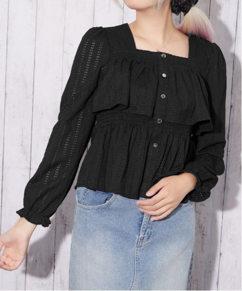 GORGE(ゴージ)の「【待望の長袖ver】カットレース フリルペプラムブラウス|全4色(シャツ/ブラウス・レディース・オフホワイト/ボルドー/ブラック/ブラウン・F)」の13枚目の写真