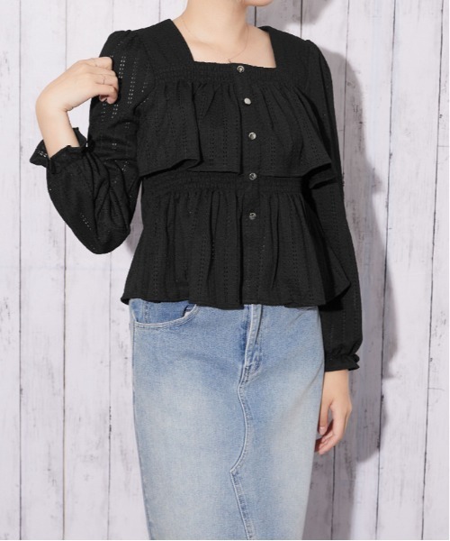 GORGE(ゴージ)の「【待望の長袖ver】カットレース フリルペプラムブラウス|全4色(シャツ/ブラウス・レディース・オフホワイト/ボルドー/ブラック/ブラウン・F)」の14枚目の写真