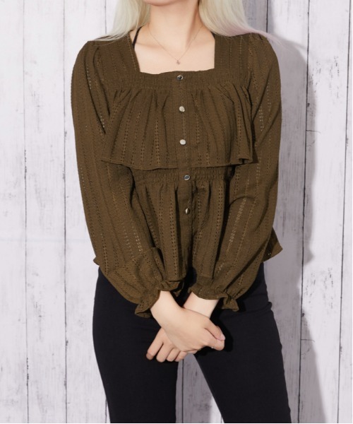 GORGE(ゴージ)の「【待望の長袖ver】カットレース フリルペプラムブラウス|全4色(シャツ/ブラウス・レディース・オフホワイト/ボルドー/ブラック/ブラウン・F)」の18枚目の写真