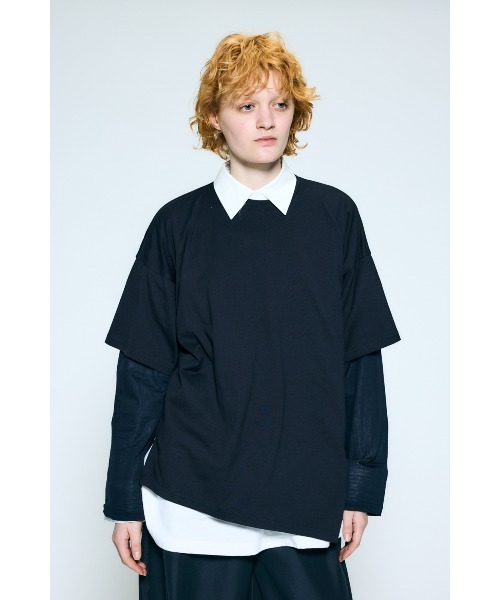 nagonstans(ナゴンスタンス)の「layered sheer long-sleeves t-shirt(Tシャツ/カットソー・レディース・ダークネイビー/ホワイト・MEDIUM)」の3枚目の写真