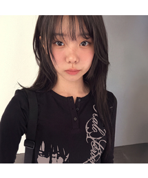 [UNISEX]CROOKED ヘンリーネック ロングスリーブ Tシャツ_3color