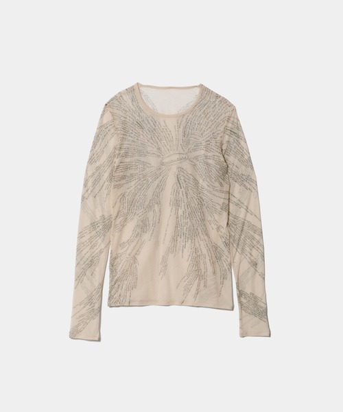 beautiful people(ビューティフルピープル)の「mind map sheer jersey tight-fit crew neck top(Tシャツ/カットソー・レディース・ベージュ/ブルーグリーン・38)」の1枚目の写真
