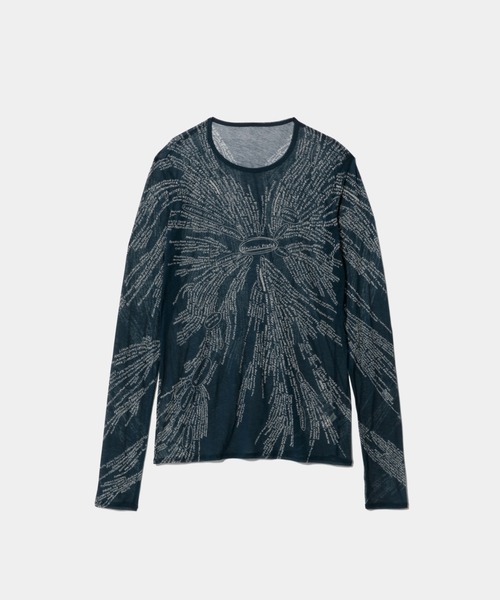 beautiful people(ビューティフルピープル)の「mind map sheer jersey tight-fit crew neck top(Tシャツ/カットソー・レディース・ベージュ/ブルーグリーン・38)」の2枚目の写真
