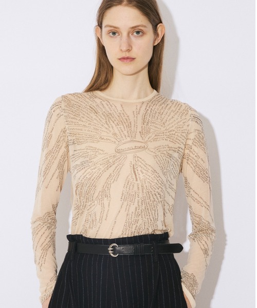 beautiful people(ビューティフルピープル)の「mind map sheer jersey tight-fit crew neck top(Tシャツ/カットソー・レディース・ベージュ/ブルーグリーン・38)」の3枚目の写真