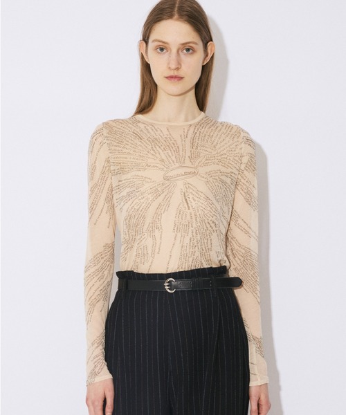 beautiful people(ビューティフルピープル)の「mind map sheer jersey tight-fit crew neck top(Tシャツ/カットソー・レディース・ベージュ/ブルーグリーン・38)」の4枚目の写真
