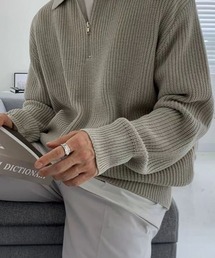 DS畦編みハーフジップニット