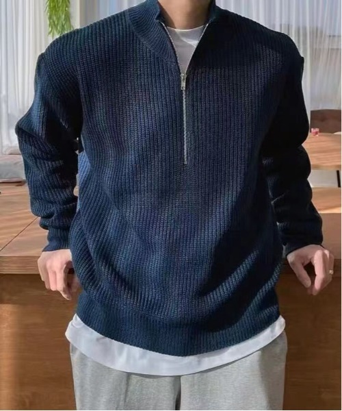 DOUBLE STEAL(ダブルスティール)の「DS畦編みハーフジップニット(ニット/セーター・メンズ・ネイビー/ベージュ/ブラック/グレー・MEDIUM/X-LARGE/LARGE)」の6枚目の写真