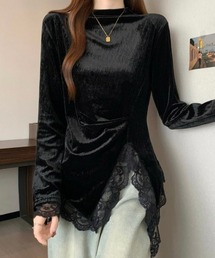 ベロア切り替え アシンメトリー レーストップス