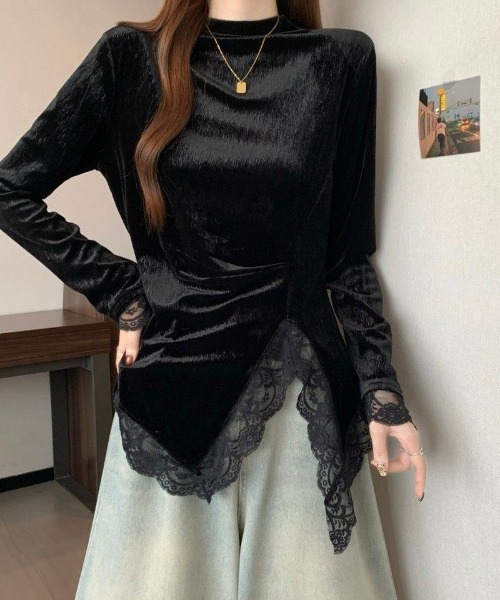 Ritzy(リッツィー)の「ベロア切り替え アシンメトリー レーストップス(Tシャツ/カットソー・レディース・ブラック・M/L)」の7枚目の写真