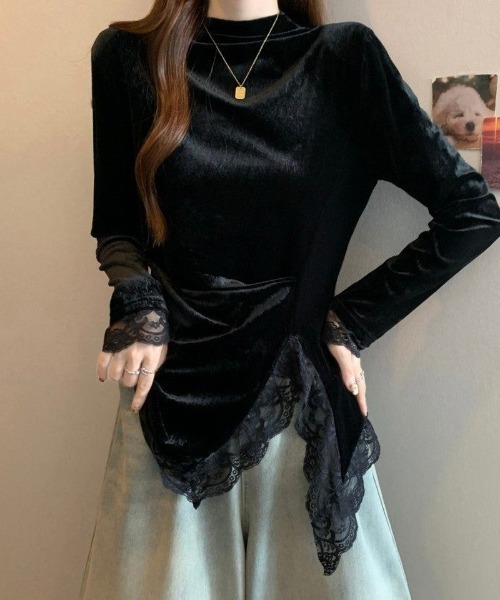 Ritzy(リッツィー)の「ベロア切り替え アシンメトリー レーストップス(Tシャツ/カットソー・レディース・ブラック・M/L)」の8枚目の写真