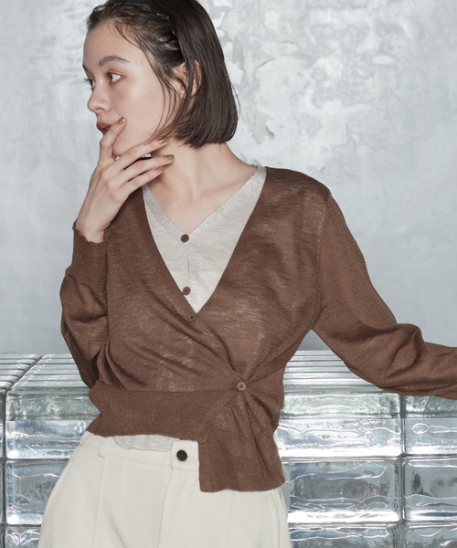 OFROOM(オフルーム)の「Bicolor Docking Cardigan|バイカラードッキングカーディガン(カーディガン/ボレロ・レディース・ネイビー/ブラック/グレー/ブラウン・FREE)」の3枚目の写真