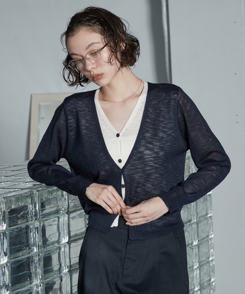 OFROOM(オフルーム)の「Bicolor Docking Cardigan|バイカラードッキングカーディガン(カーディガン/ボレロ・レディース・ネイビー/ブラック/グレー/ブラウン・FREE)」の14枚目の写真