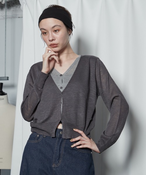 OFROOM(オフルーム)の「Bicolor Docking Cardigan|バイカラードッキングカーディガン(カーディガン/ボレロ・レディース・ネイビー/ブラック/グレー/ブラウン・FREE)」の18枚目の写真