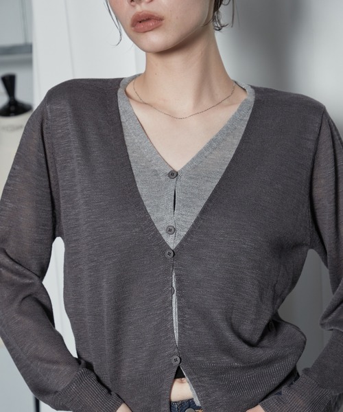 OFROOM(オフルーム)の「Bicolor Docking Cardigan|バイカラードッキングカーディガン(カーディガン/ボレロ・レディース・ネイビー/ブラック/グレー/ブラウン・FREE)」の20枚目の写真