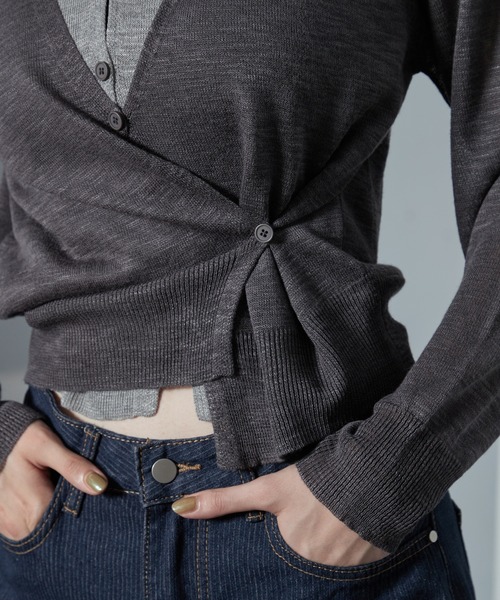 OFROOM(オフルーム)の「Bicolor Docking Cardigan|バイカラードッキングカーディガン(カーディガン/ボレロ・レディース・ネイビー/ブラック/グレー/ブラウン・FREE)」の22枚目の写真
