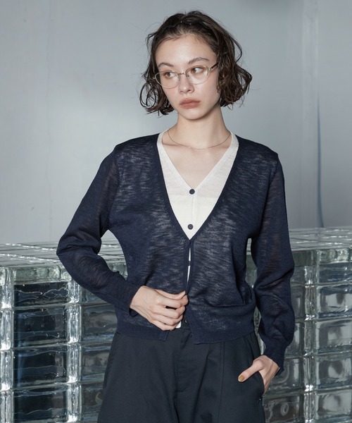 OFROOM(オフルーム)の「Bicolor Docking Cardigan|バイカラードッキングカーディガン(カーディガン/ボレロ・レディース・ネイビー/ブラック/グレー/ブラウン・FREE)」の13枚目の写真