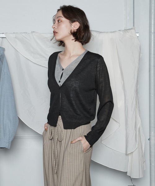 OFROOM(オフルーム)の「Bicolor Docking Cardigan|バイカラードッキングカーディガン(カーディガン/ボレロ・レディース・ネイビー/ブラック/グレー/ブラウン・FREE)」の7枚目の写真