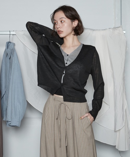 OFROOM(オフルーム)の「Bicolor Docking Cardigan|バイカラードッキングカーディガン(カーディガン/ボレロ・レディース・ネイビー/ブラック/グレー/ブラウン・FREE)」の9枚目の写真