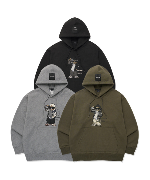 LIFE WORK（ライフワーク）の「ユニセックス) ブームボックス ヒップドッグ アップリケ フード Tシャツ（パーカー・レディース・ブラック/ライトグレー/カーキ・MEDIUM/SMALL/LARGE）」の4枚目の写真