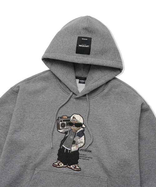 LIFE WORK（ライフワーク）の「ユニセックス) ブームボックス ヒップドッグ アップリケ フード Tシャツ（パーカー・レディース・ブラック/ライトグレー/カーキ・MEDIUM/SMALL/LARGE）」の5枚目の写真