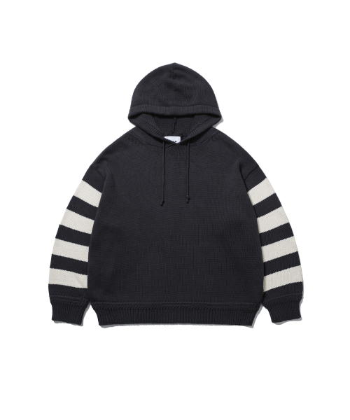 ANGLAN(アングラン)の「ストライプニットフーディー - チャコール(ニット/セーター・メンズ・その他・ONE SIZE)」の1枚目の写真