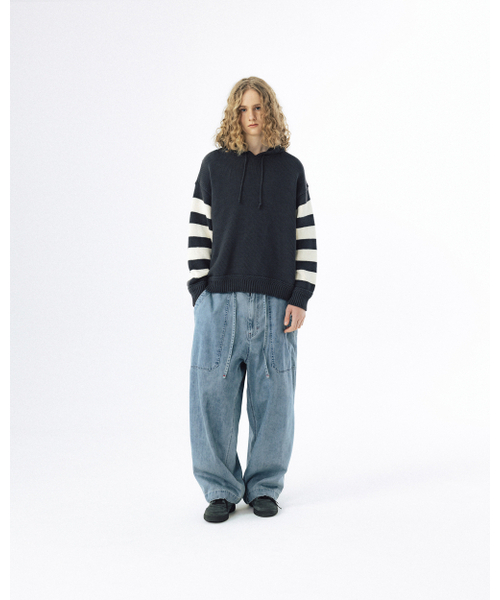 ANGLAN(アングラン)の「ストライプニットフーディー - チャコール(ニット/セーター・メンズ・その他・ONE SIZE)」の6枚目の写真