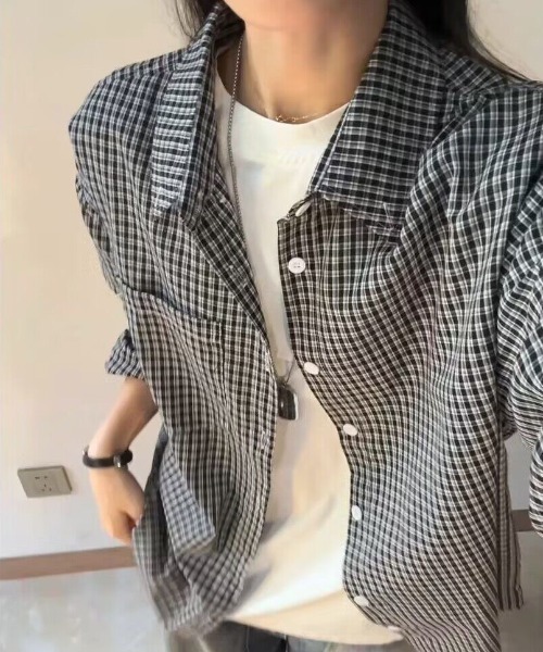 Teem Store(チームストア)の「オーバーサイズチェック柄ビッグシャツ(シャツ/ブラウス・レディース・ブラック・M)」の3枚目の写真