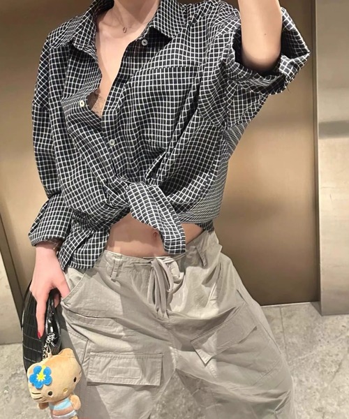 Teem Store(チームストア)の「オーバーサイズチェック柄ビッグシャツ(シャツ/ブラウス・レディース・ブラック・M)」の8枚目の写真