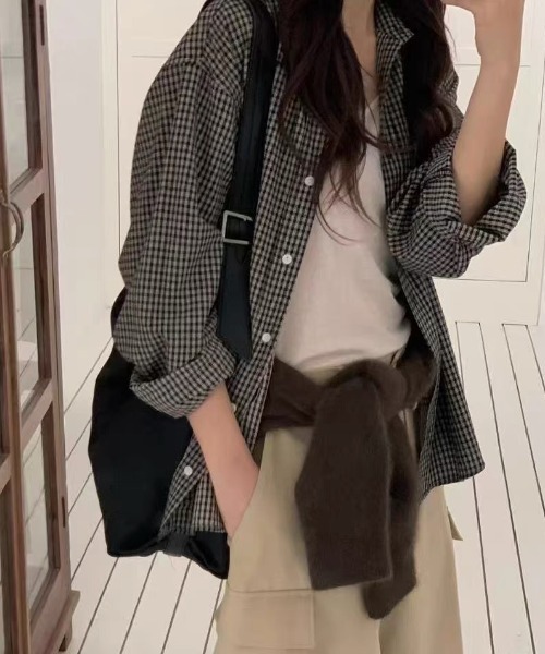 Teem Store(チームストア)の「オーバーサイズチェック柄ビッグシャツ(シャツ/ブラウス・レディース・ブラック・M)」の9枚目の写真