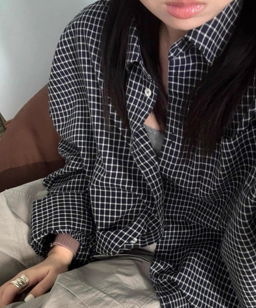 Teem Store(チームストア)の「オーバーサイズチェック柄ビッグシャツ(シャツ/ブラウス・レディース・ブラック・M)」の16枚目の写真