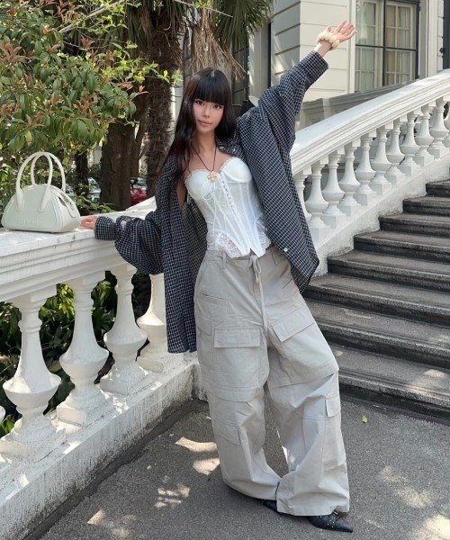 Teem Store(チームストア)の「オーバーサイズチェック柄ビッグシャツ(シャツ/ブラウス・レディース・ブラック・M)」の12枚目の写真