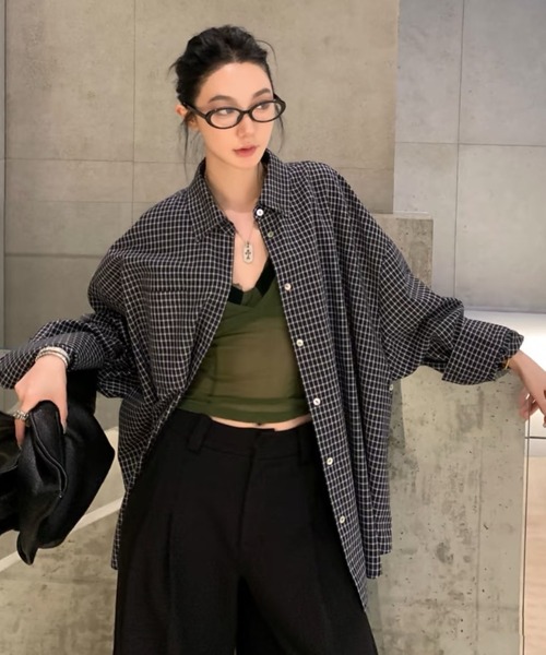 Teem Store(チームストア)の「オーバーサイズチェック柄ビッグシャツ(シャツ/ブラウス・レディース・ブラック・M)」の14枚目の写真
