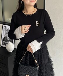 フリルプリーツスリーブリブニット