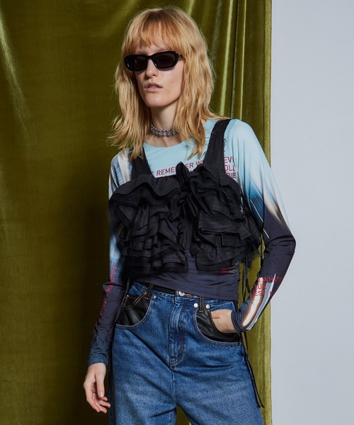 MAISON SPECIAL(メゾンスペシャル)の「【26WINTER PRE-ORDER】Suiting Frill Bustier/スーチングフリルビスチェ(その他トップス・レディース・ブラック/グレー・FREE)」の2枚目の写真