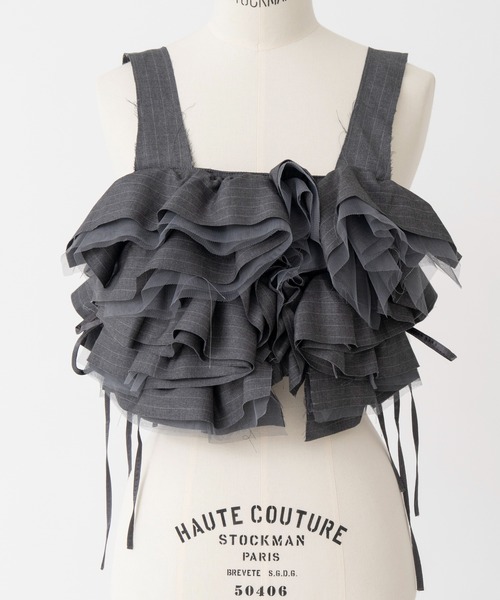 MAISON SPECIAL(メゾンスペシャル)の「【26WINTER PRE-ORDER】Suiting Frill Bustier/スーチングフリルビスチェ(その他トップス・レディース・ブラック/グレー・FREE)」の9枚目の写真