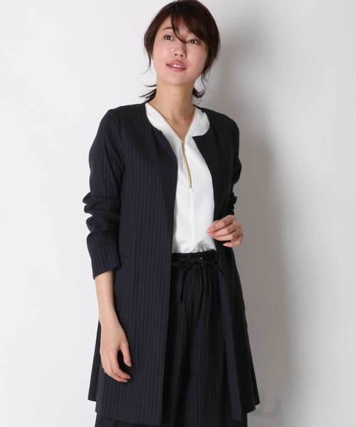 JETSET SOLO PLUS (ジェットセット ソロプラス)の「《熊井友理奈さん着用》【セットアップ対応商品】リネンストレッチノーカラーロングジャケット(ノーカラージャケット)」|ブルー系その他