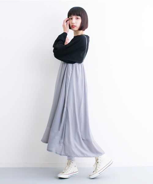 MERLOT(メルロー)の「レースシフォンキャミワンピース4878(ワンピース・レディース・ピンク/オフホワイト/グレー/ブラック/ライトブルー・FREE)」の3枚目の写真