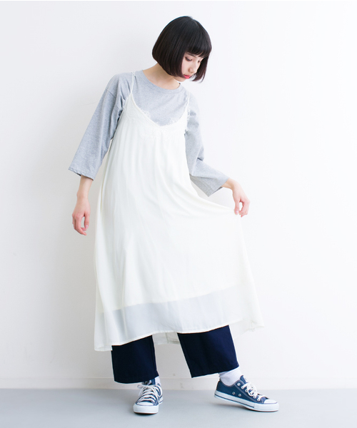 MERLOT(メルロー)の「レースシフォンキャミワンピース4878(ワンピース・レディース・ピンク/オフホワイト/グレー/ブラック/ライトブルー・FREE)」の2枚目の写真
