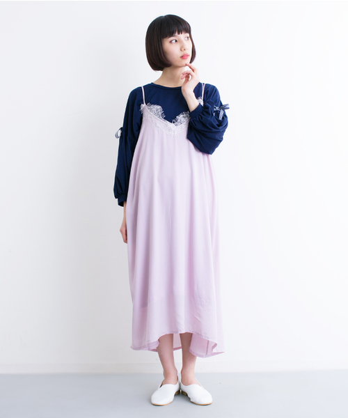 MERLOT(メルロー)の「レースシフォンキャミワンピース4878(ワンピース・レディース・ピンク/オフホワイト/グレー/ブラック/ライトブルー・FREE)」の5枚目の写真