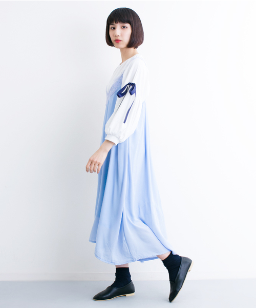 MERLOT(メルロー)の「レースシフォンキャミワンピース4878(ワンピース・レディース・ピンク/オフホワイト/グレー/ブラック/ライトブルー・FREE)」の4枚目の写真