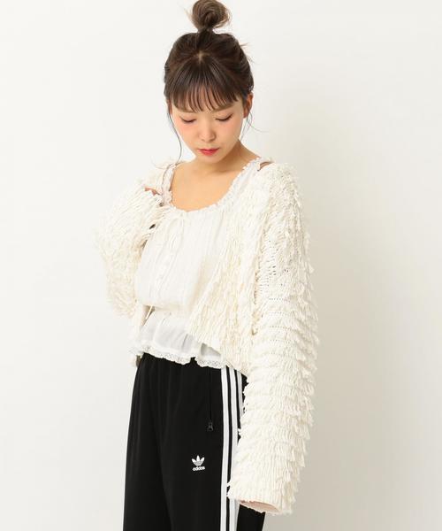 Another Edition(アナザーエディション)の「ループヤーンカーディガンSS ◆(カーディガン/ボレロ・レディース・オフホワイト/ブラック/オレンジ・FREE)」の2枚目の写真